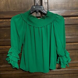 CeCe Vibrant Green Ruffled Blouse